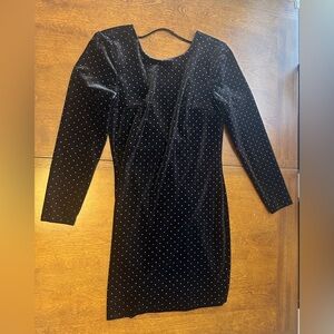 Express Velvet Black Long Sleeve Polka Dot Dress